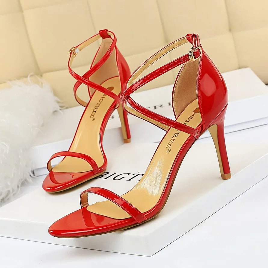 Women's Open Toe High Heels Patent Leather Heels Stiletto