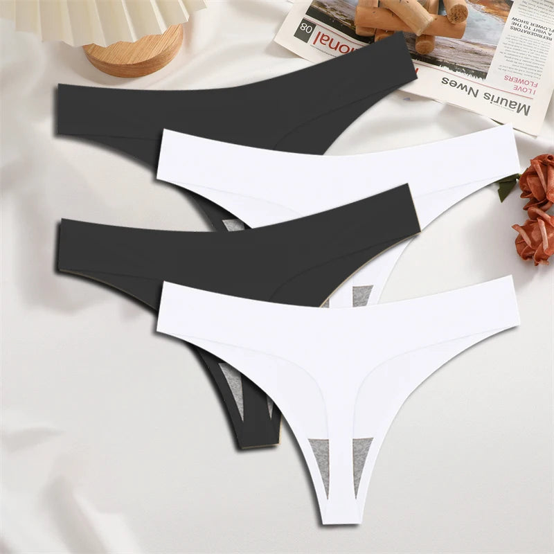 4-Pack Ice Silk Seamless Thongs - Low Waist Bikini Underwear