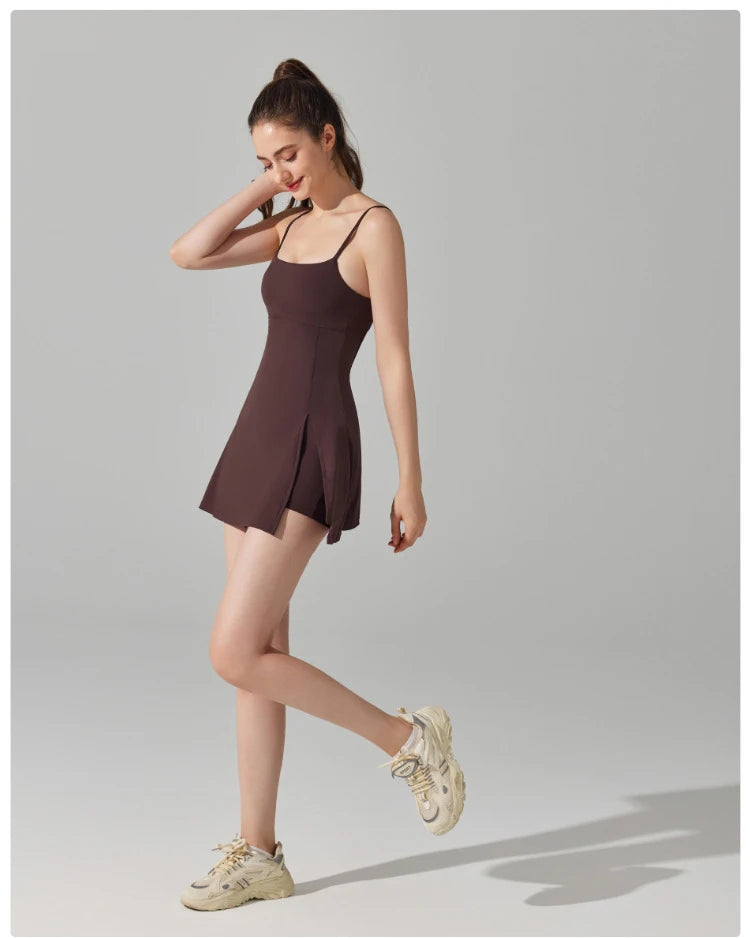 Women's Sports One Piece Yoga Suit Breathable Quick Dry Short Sportswear Female Workout Tennis Dress