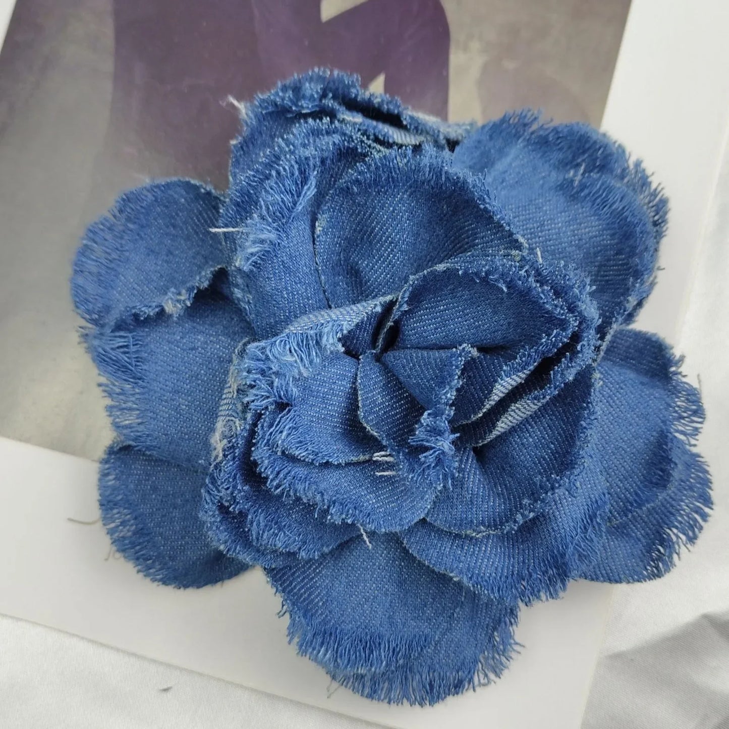 Handmade Denim Rose Flower Brooch - 15cm Fashion Corsage Lapel Pin