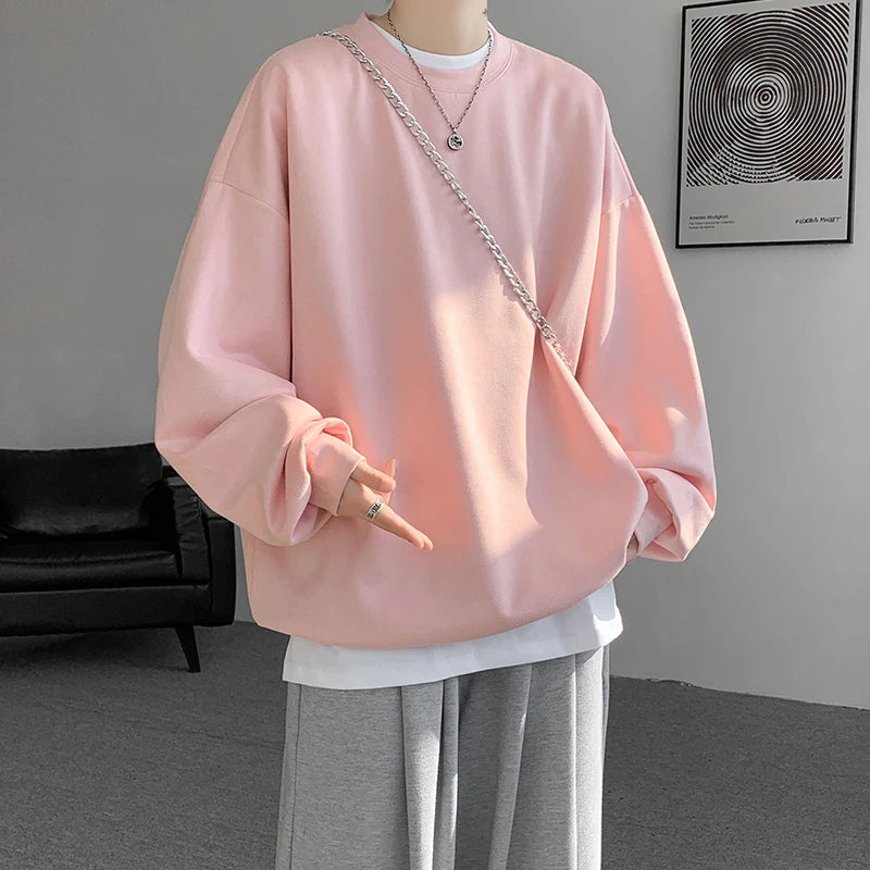 Men's Loose Long Sleeve Round Neck Cotton T-Shirt