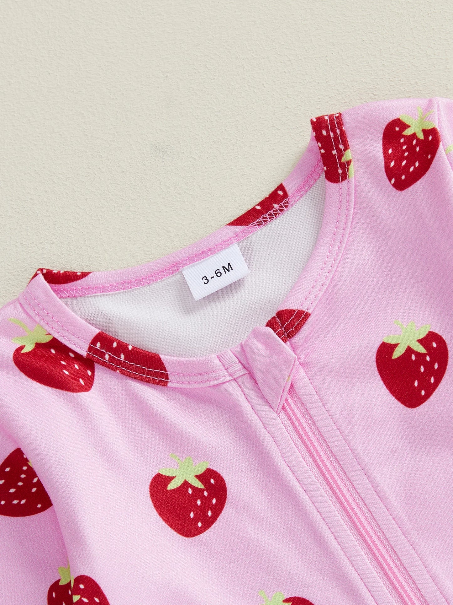 Baby Girls Boys Strawberry Print Romper - Long Sleeve Footed Jumpsuit 0-18M