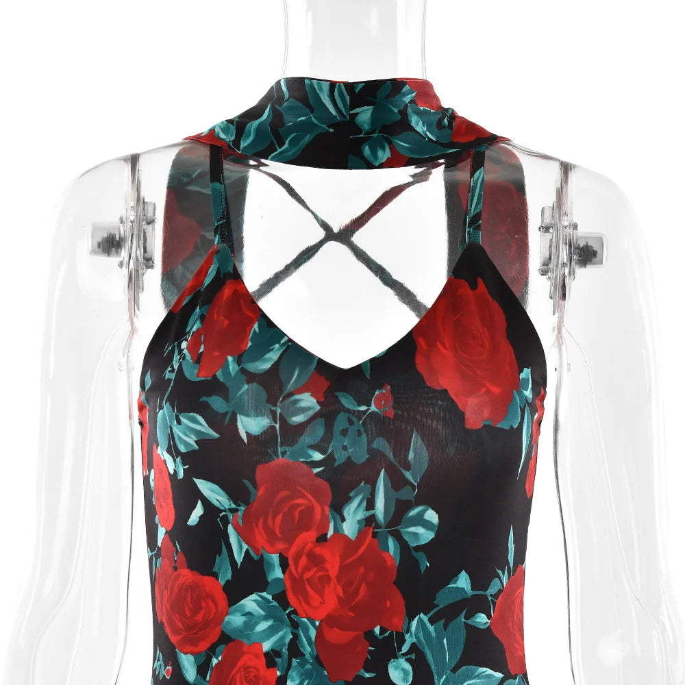 Women's Floral Print V Neck Scarf Draped Maxi Summer Backless Outfit Party Dress