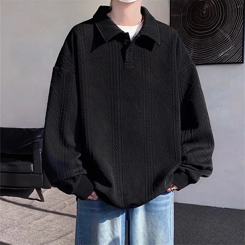 Men's Loose Turn Down Collar Casual Pullover Sweatshirt