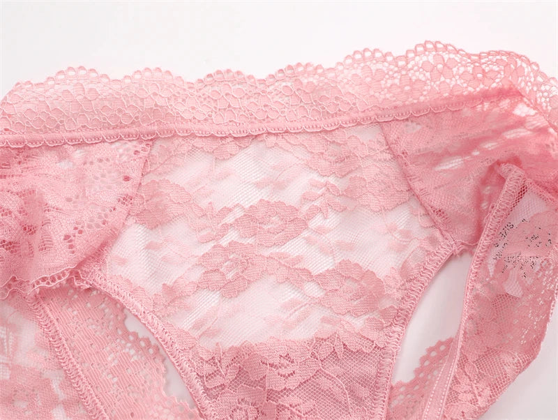 3Pcs Women's Lace Hollow Out Underwear Floral Print Panties Low-Waist Thong Breathable G-string Lingerie