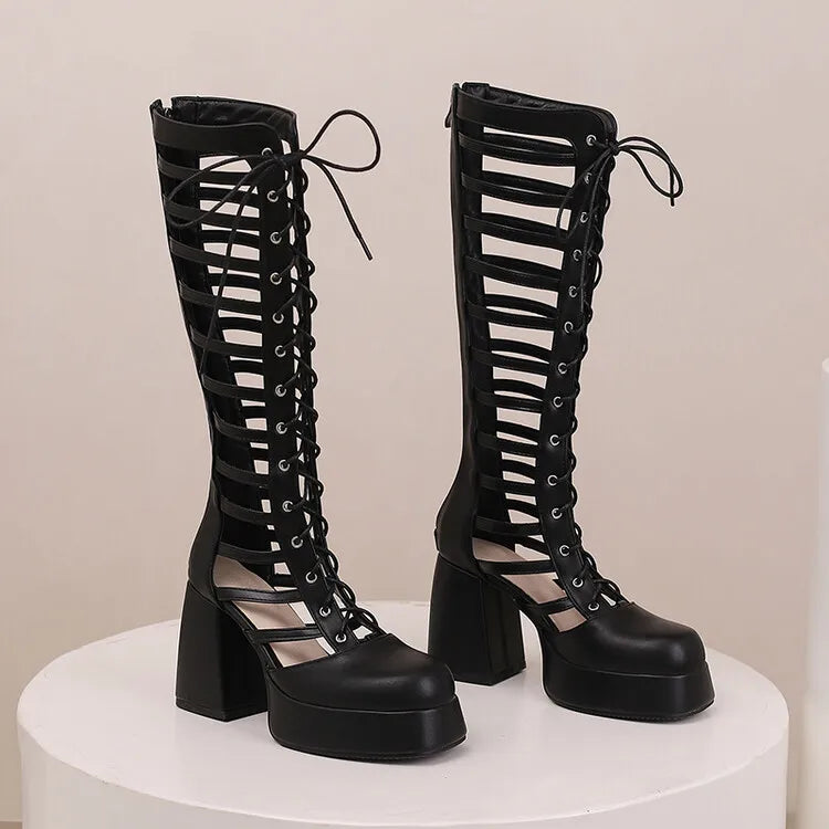 Women's Zipper Waterproof Platform Summer Knee Length Boots