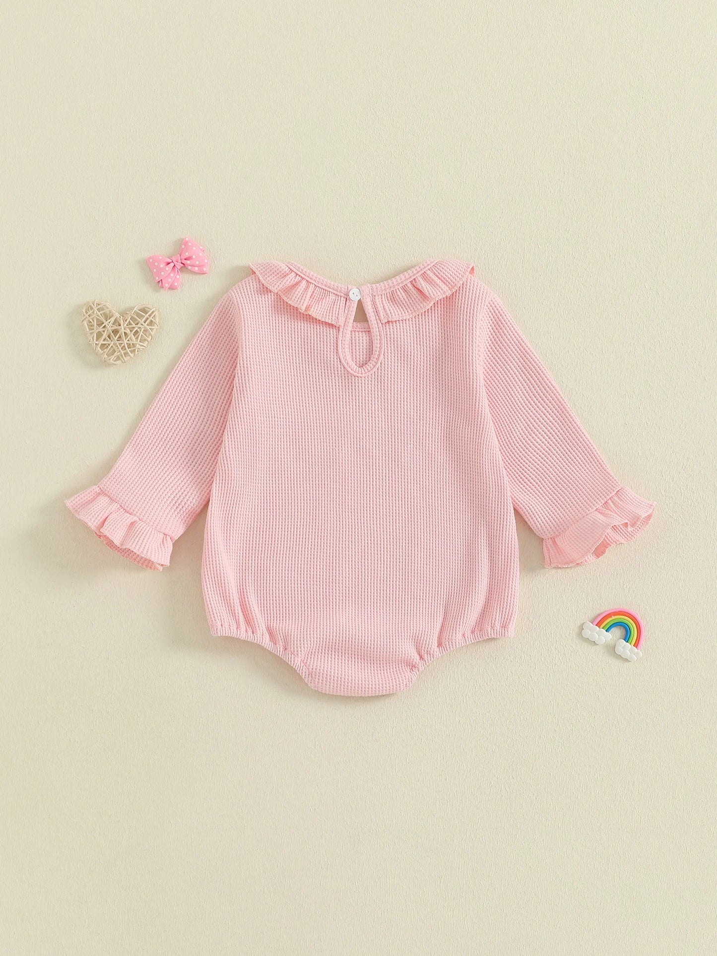 Lovely Baby Girls Bubble Romper - Bow Embroidery Long Sleeve Ruffle Jumpsuit (0-18M)
