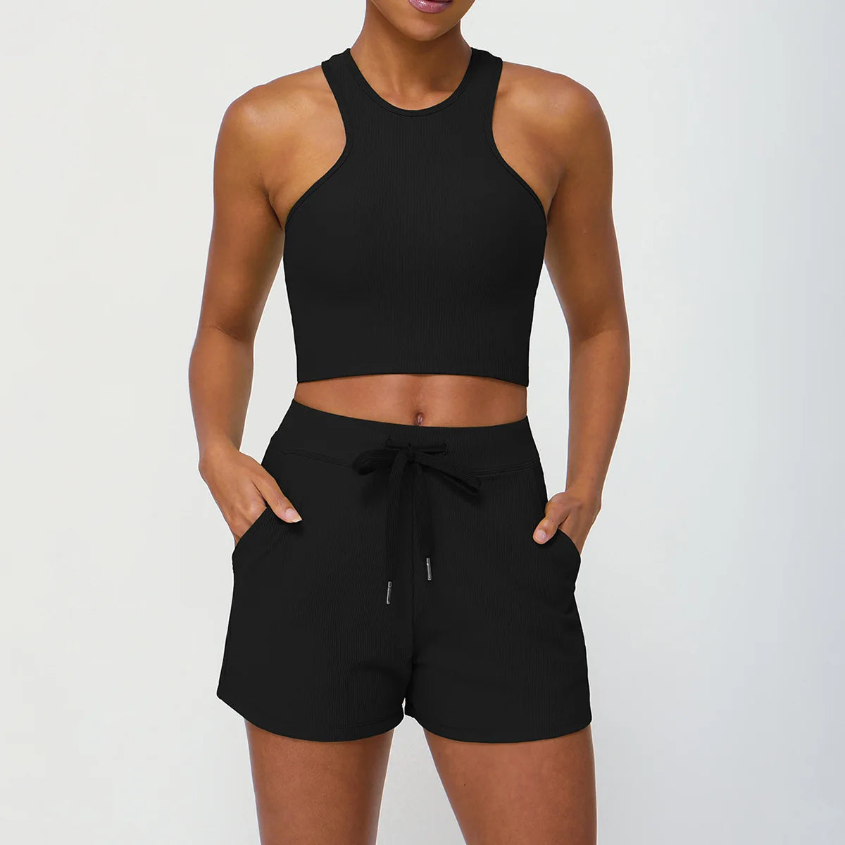 Women's Two Pieces Fitness Yoga Set Gym Breathable Quick Dry Running Short Sportswear Workout Set