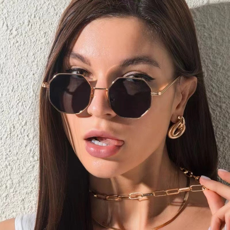 Unisex Polygonal Metal Retro Sunglasses Uv400