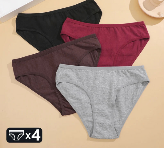 4-Pack Cotton Stretch Underwear Set - Women's Comfortable Low-Rise Briefs