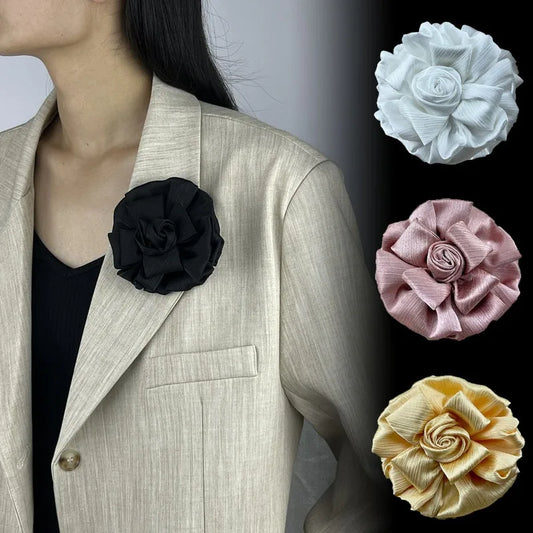 Handmade Fabric Flower Brooch - 11cm Corsage Lapel Pin for Women