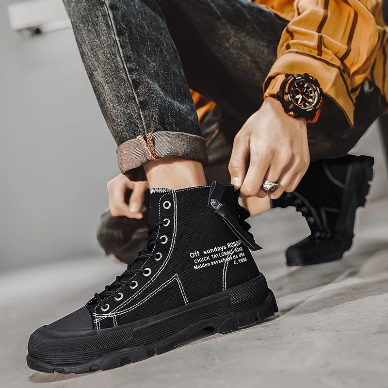 Men's Casual High Top Sneakers Platform Lace Up Ankle Boots Comfortable Canvas Shoes