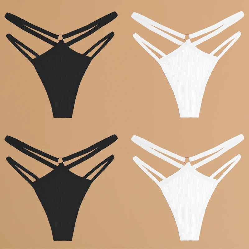 4-Pack Cotton Striped Thongs - Women's Low-Rise Breathable Underwear Set
