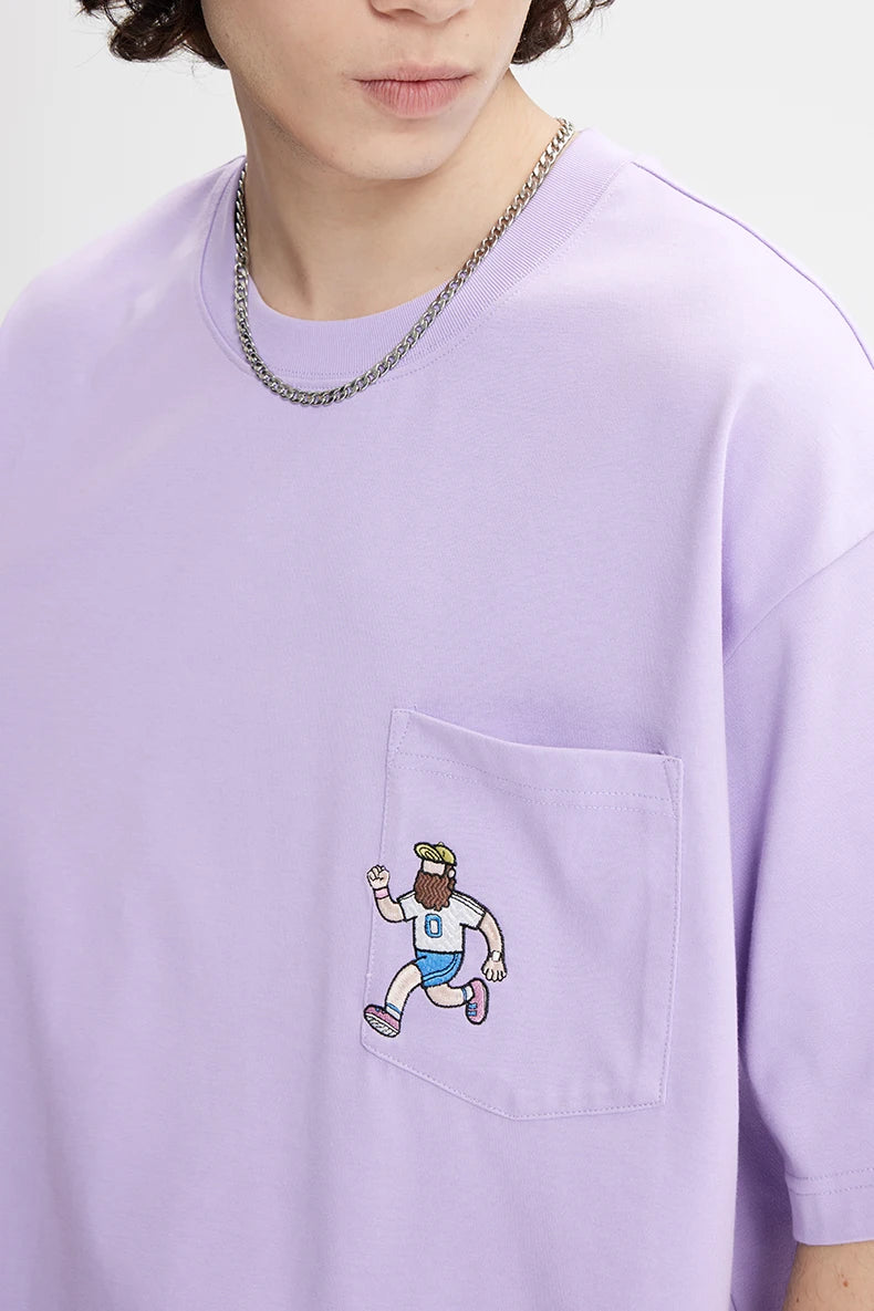 Unisex Sports Embroidered Pocket Tech Fabric Cool Touch Quick-Dry Short Sleeve T-Shirt