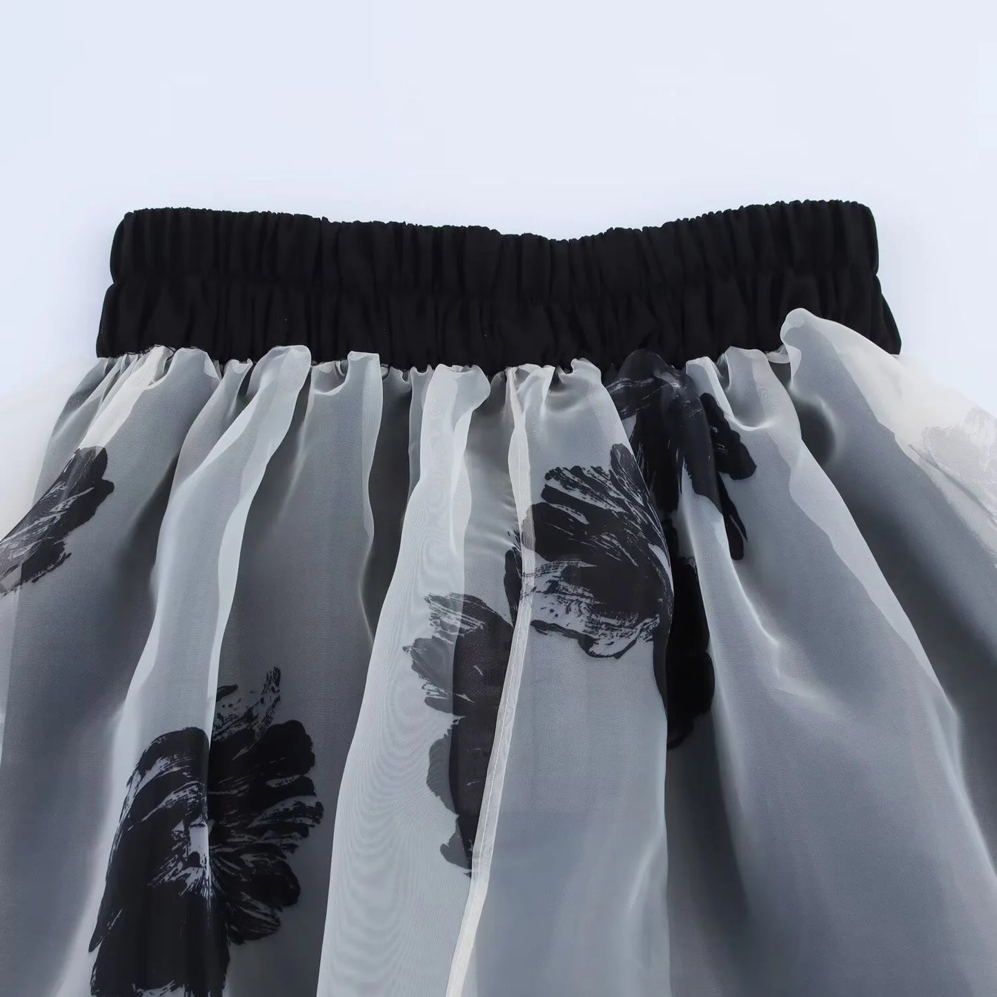 Women's European American Style Printed Transparent Hard Yarn Skirt - Slim Fit Summer