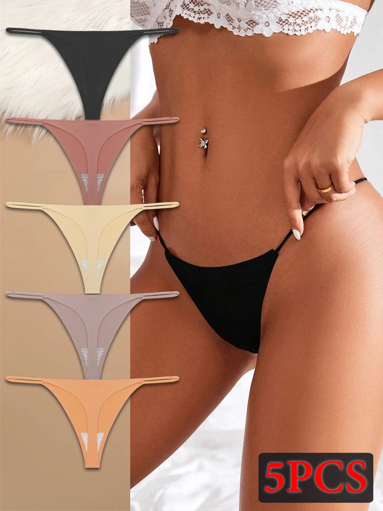 5-Pack Ice Silk Seamless Thongs - Low Waist G-String Underwear