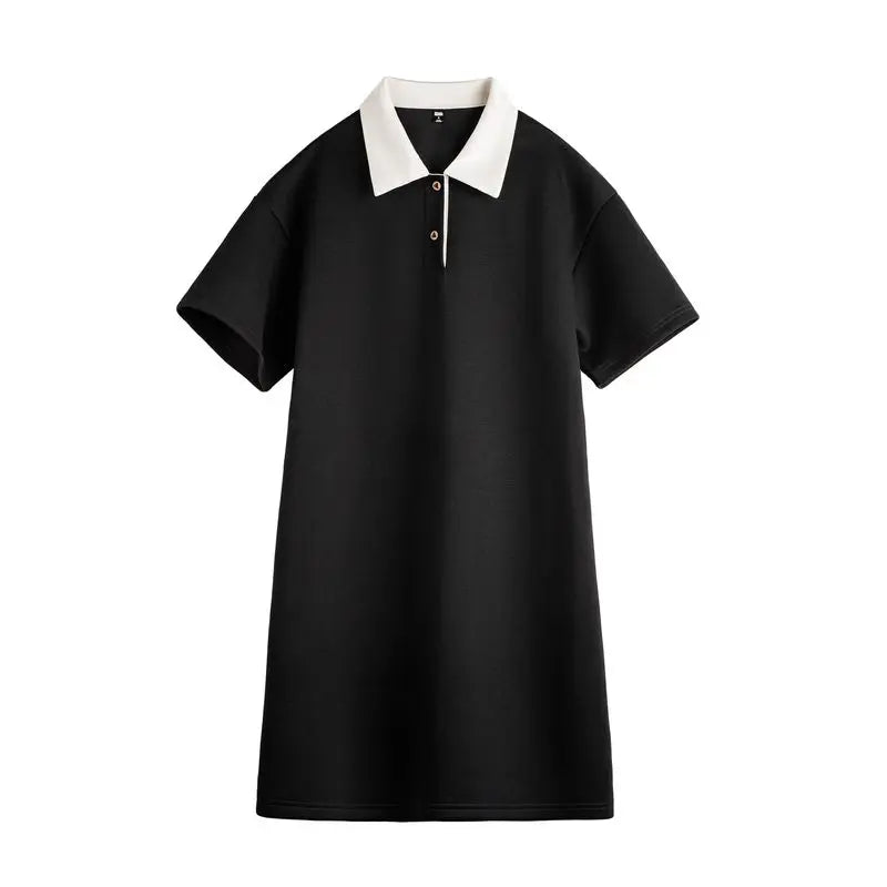 Women's Color-Block Polo Dress - Preppy Tennis Style with Adjustable Waist Short Sleeve Summer Dress