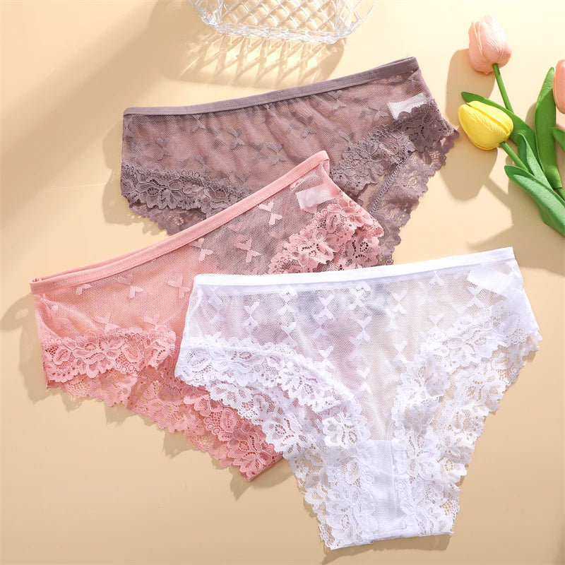 Women's Lace Panties Set - 5 Pack Floral Hollow Out Briefs (S-XL)