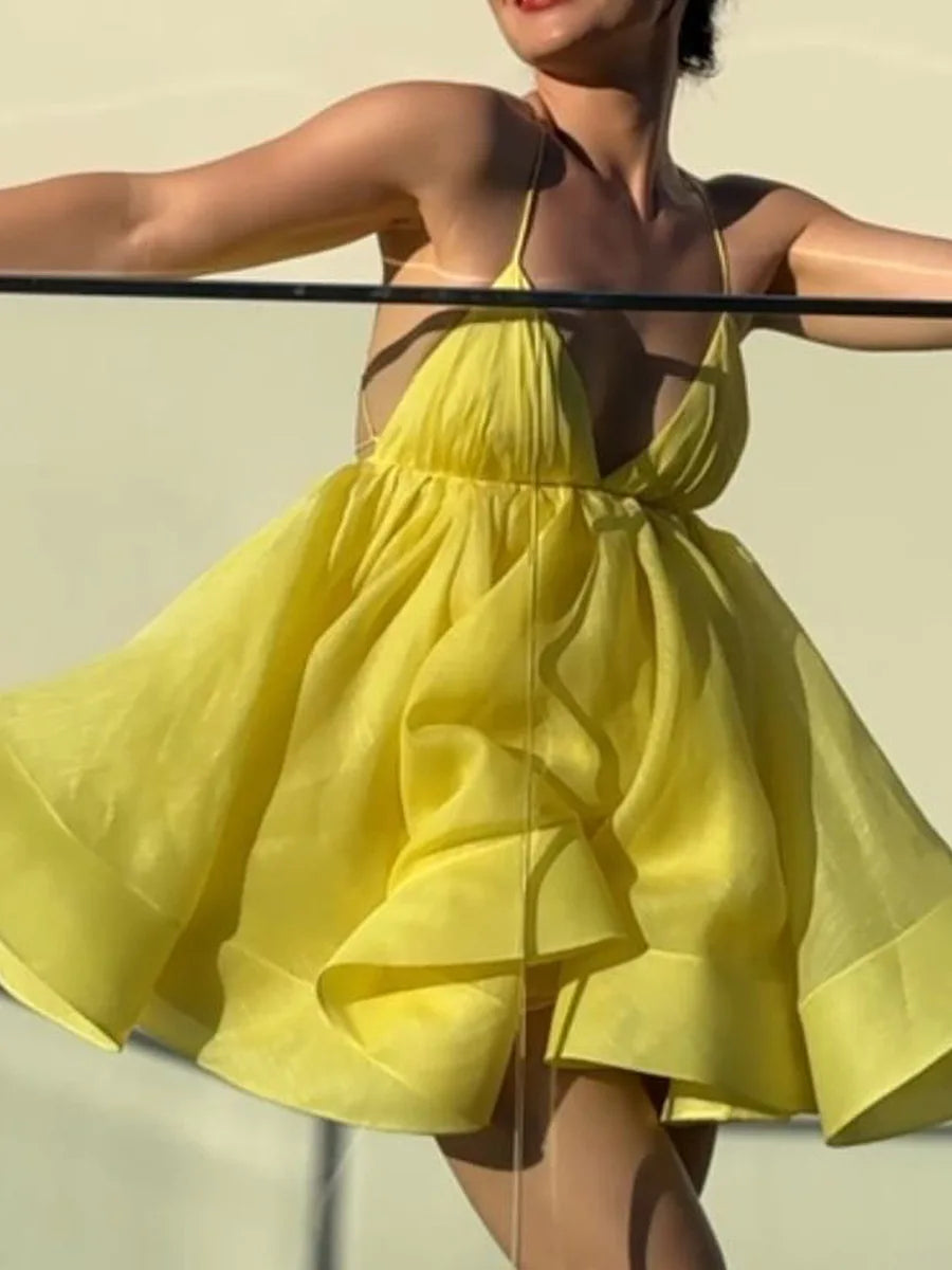 Women's A-Line Backless Mini Dress - V-Neck Bandage Summer Beachwear
