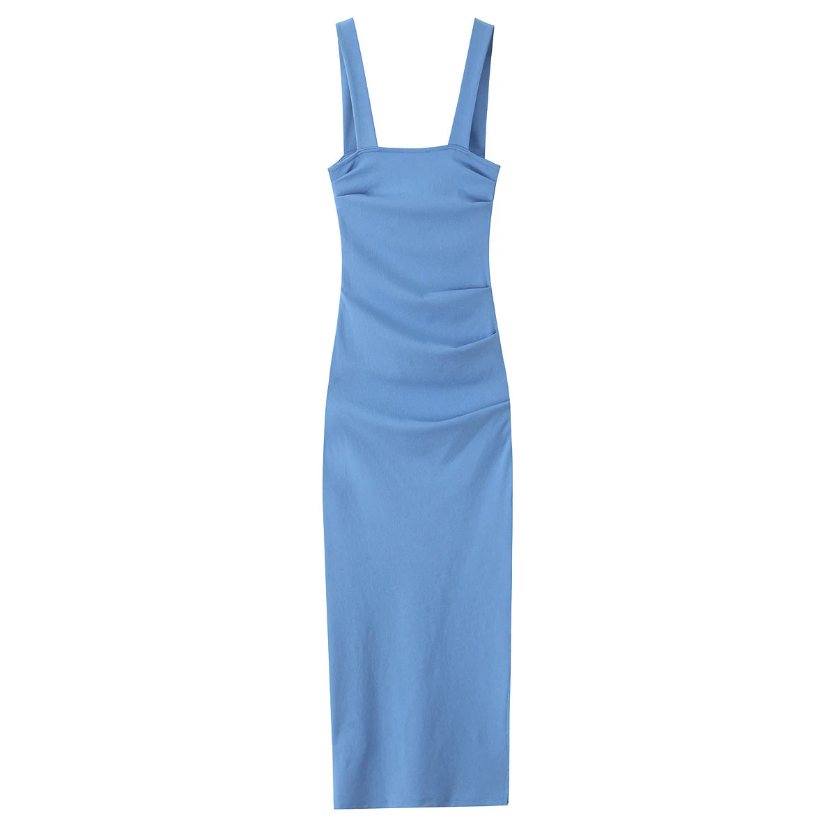 Women's French Temperament Blue Vest Camisole Waist Cinching Slit Long Dress