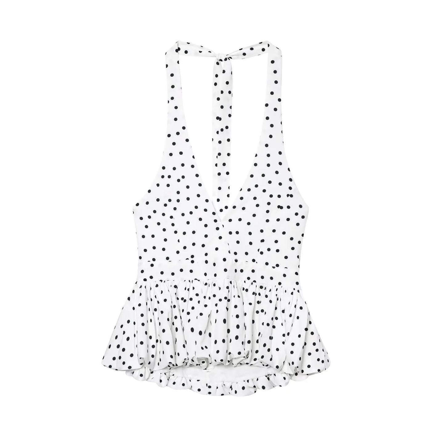 Women's Neck Hanging Design Sleeveless Spring And Summer Short Polka Dot Back Skirt Camisole Vest Top