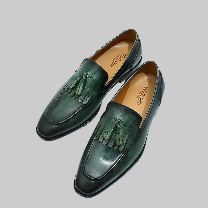 Men's Genuine Leather Tassel Loafers - Handmade Dress Shoes
