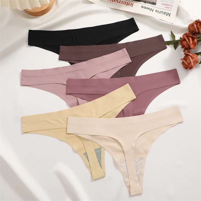 4Pcs Women's Seamless Thongs Breathable Panties Low-Waist Solid Underwear Stretch G-string Invisible T-Back Lingerie
