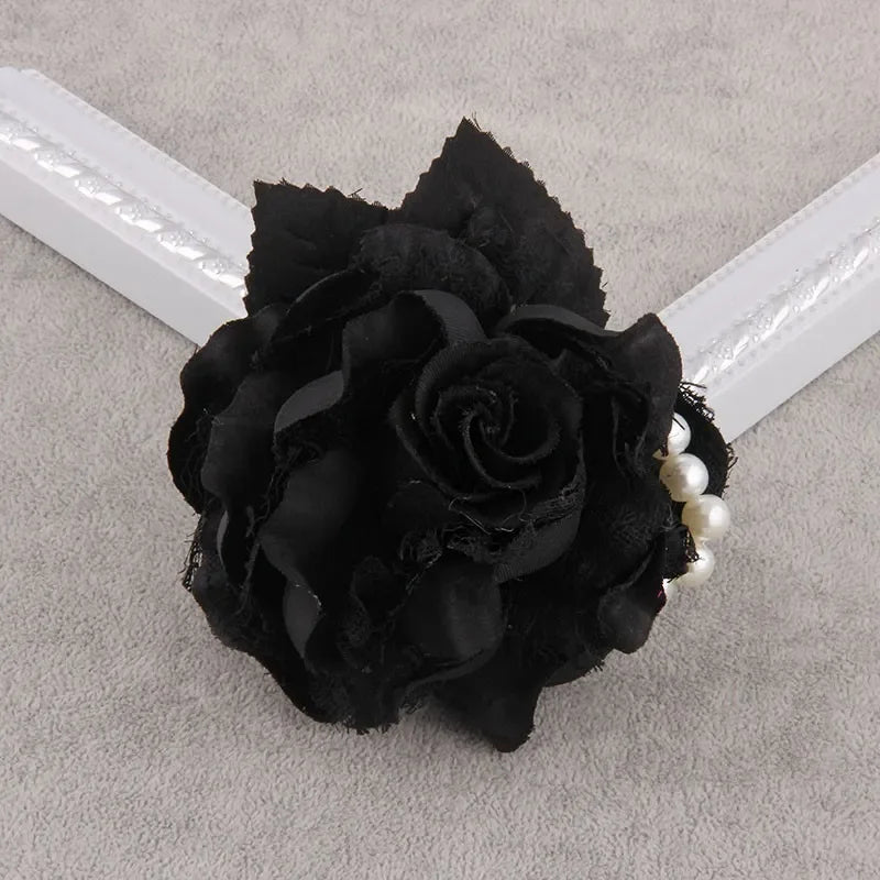 Fabric Lace Rose Flower Brooch - Pearl Corsage Pin for Women