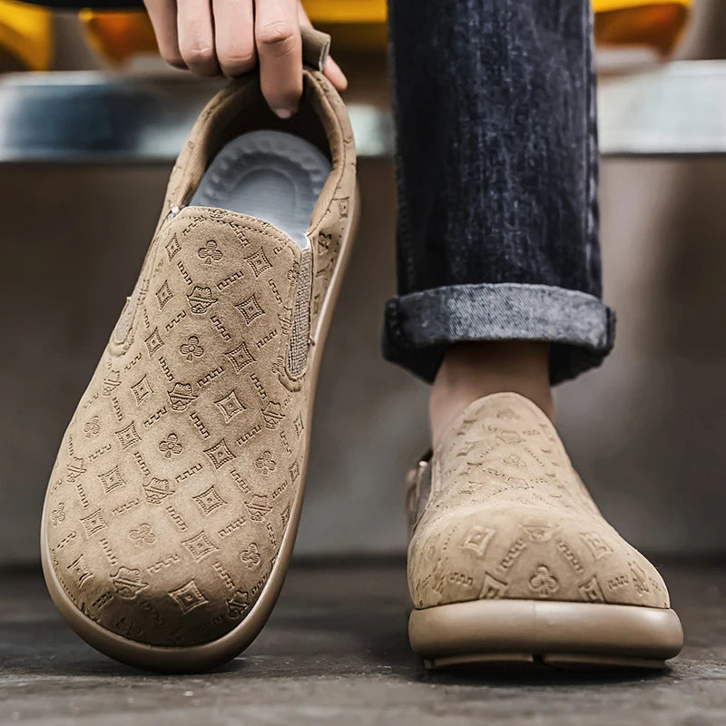 Men's Print Loafers Slip-on Suede Leather Flat Shoes