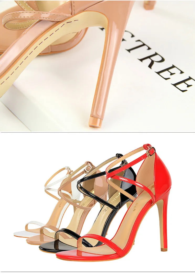 Women's Open Toe High Heels Patent Leather Heels Stiletto