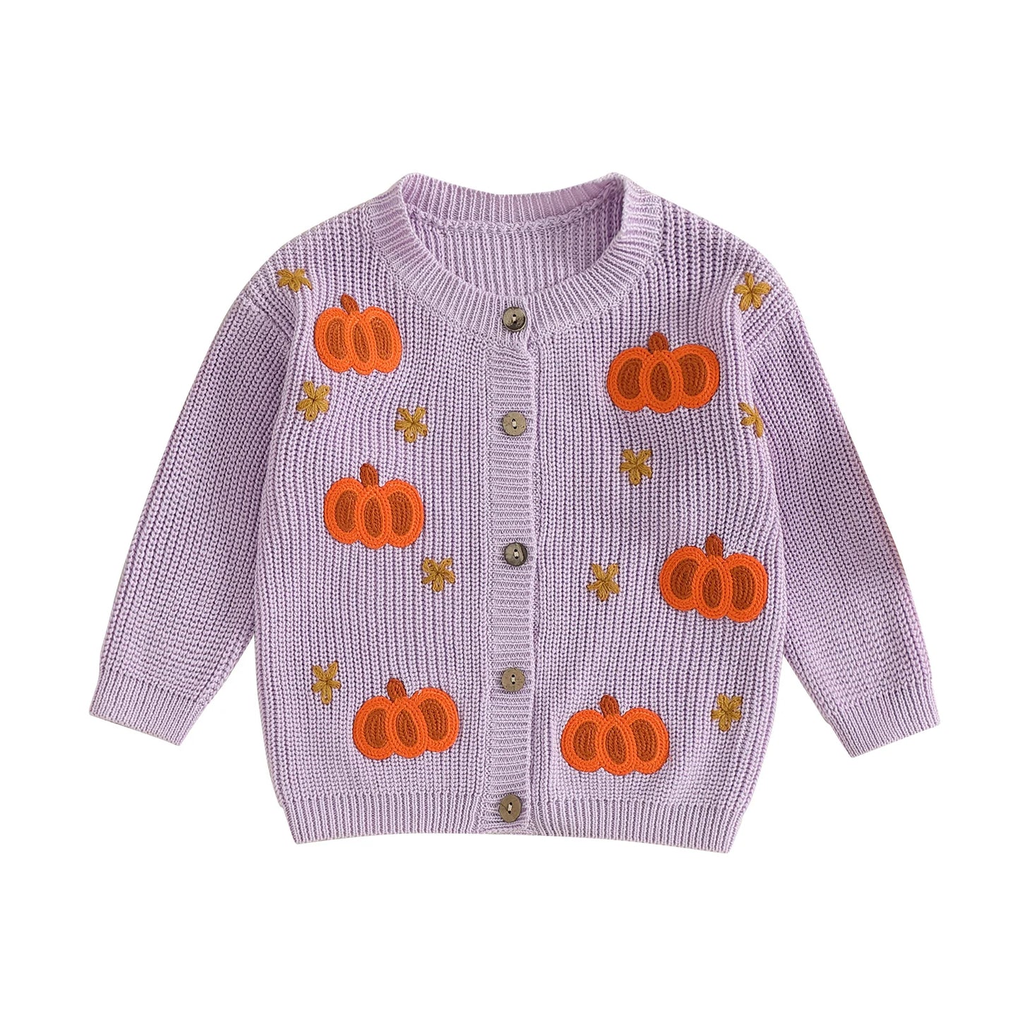 Toddler Halloween Cardigan - Pumpkin Embroidery Button Knit Sweater