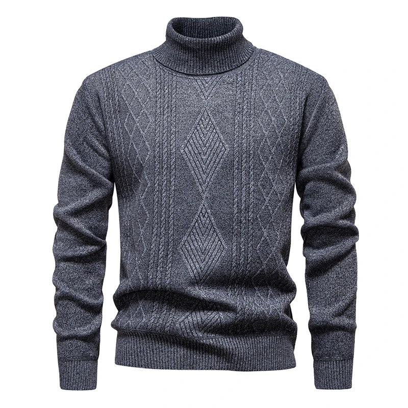 Men's Winter Fleece Warm Turtleneck Sweater - Geometric Knit Pullover