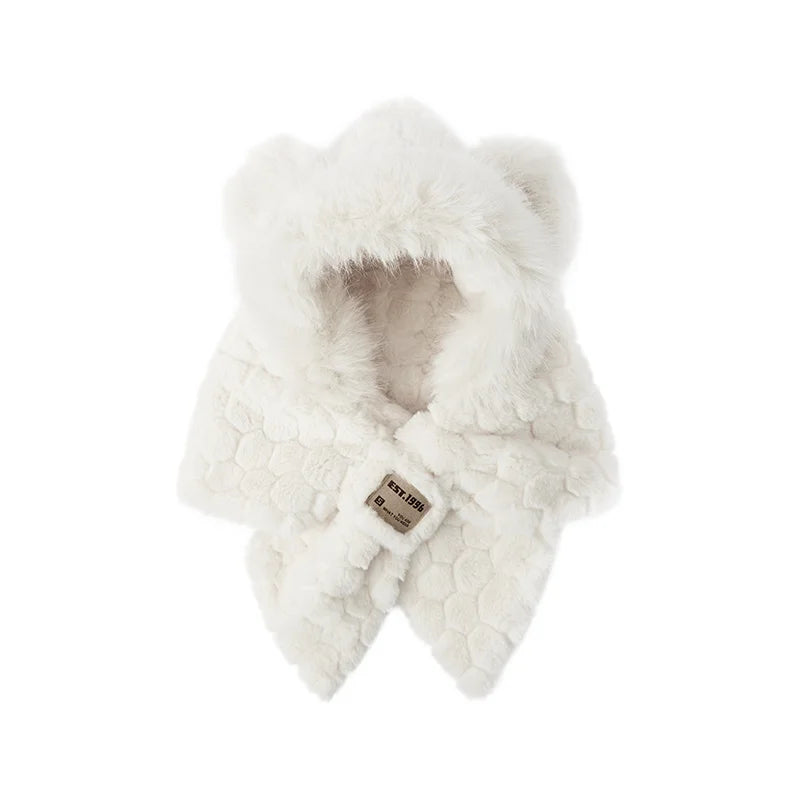 Cute Bear Hooded Scarf - Plush Neck Warmer Winter Accessory
