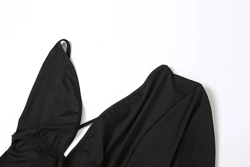 Women's Draped Deep V Backless Maxi One Shoulder Gown Slip Dress