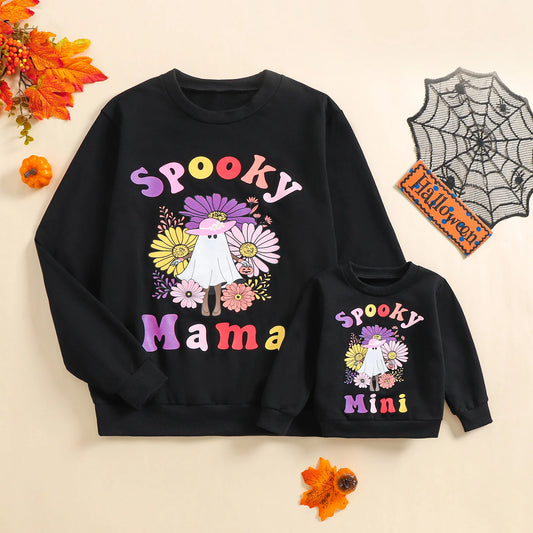 Halloween Mommy & Me Matching Sweatshirts - Letter Print Long Sleeve Pullovers (3 Colours)