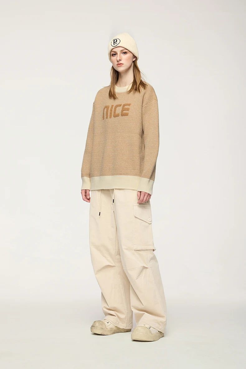 Unisex Letter Print Loose Knit Pullover Sweater