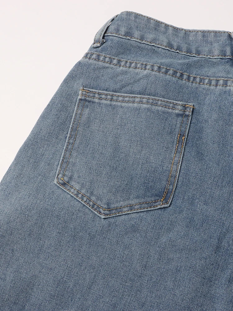 Women's Chic Spliced Zipper High Waist Patchwork Pockets Cut Out Casual Jeans
