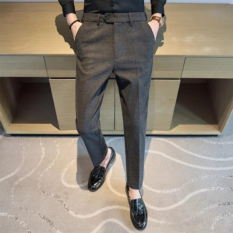 Men's Woolen Elastic Full Length Trousers