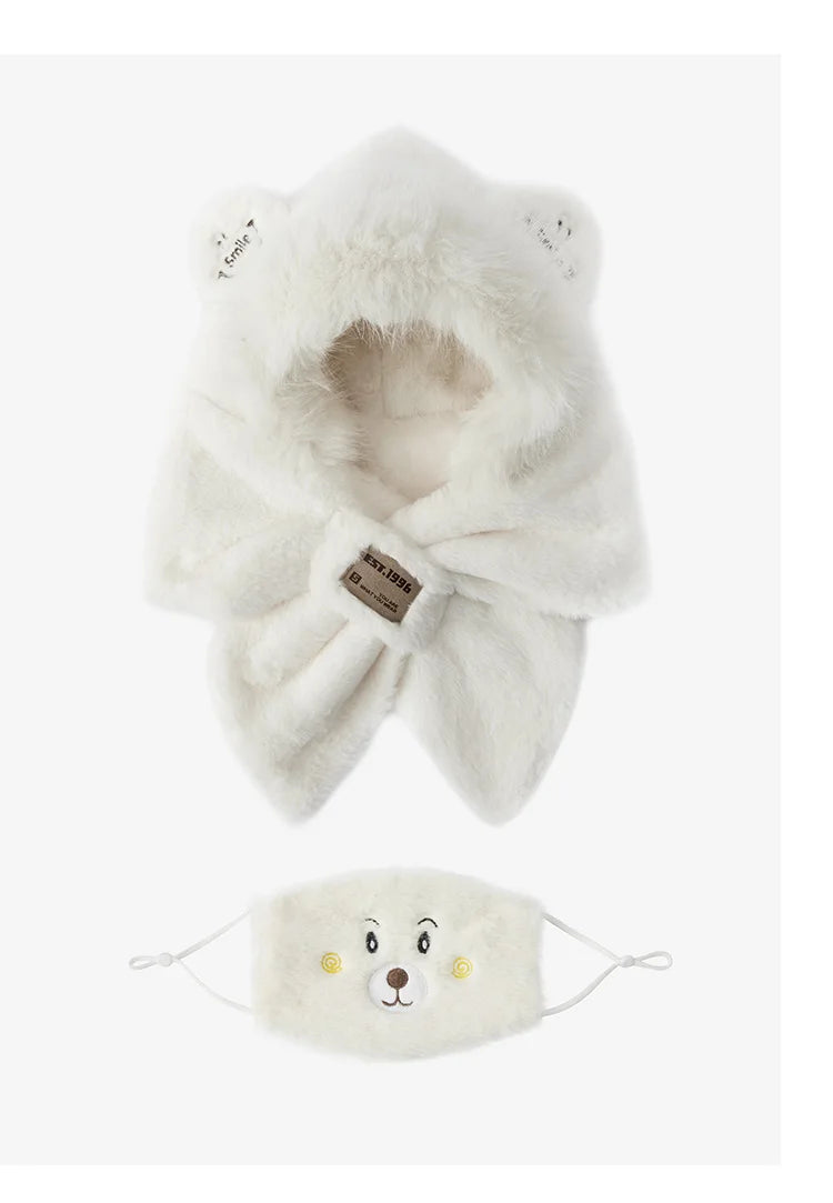 Cute Bear Hooded Scarf and Mask Set - Plush Warm Winter Accessory