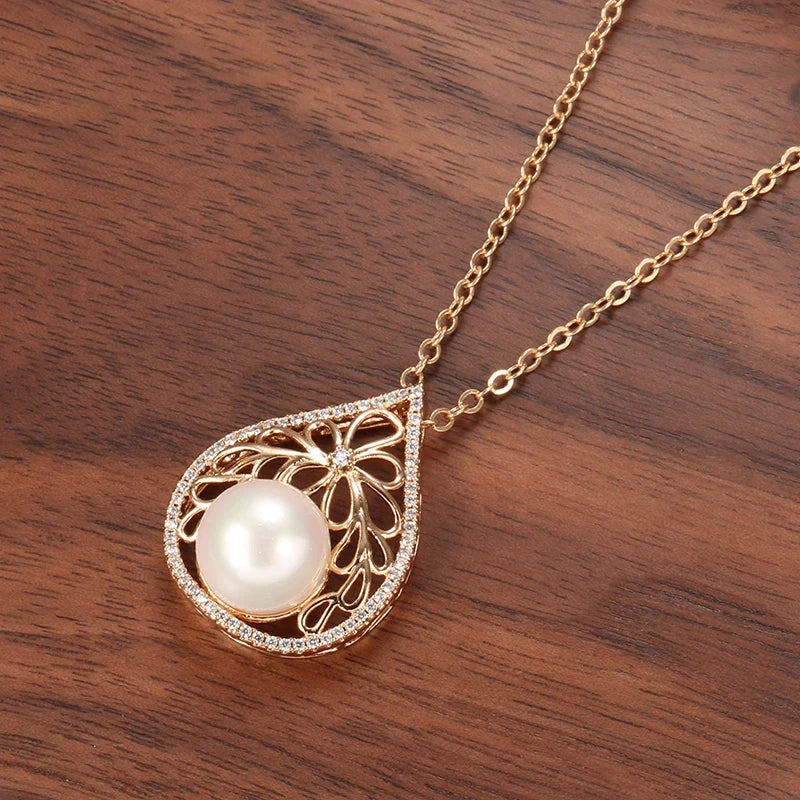 Pearl Big Pendant Necklace for Women 585 Rose Gold Colour With Natural Zircon