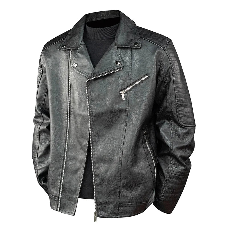 Men's Vintage PU Leather Moto Biker Jacket - Spring Autumn Casual Outerwear