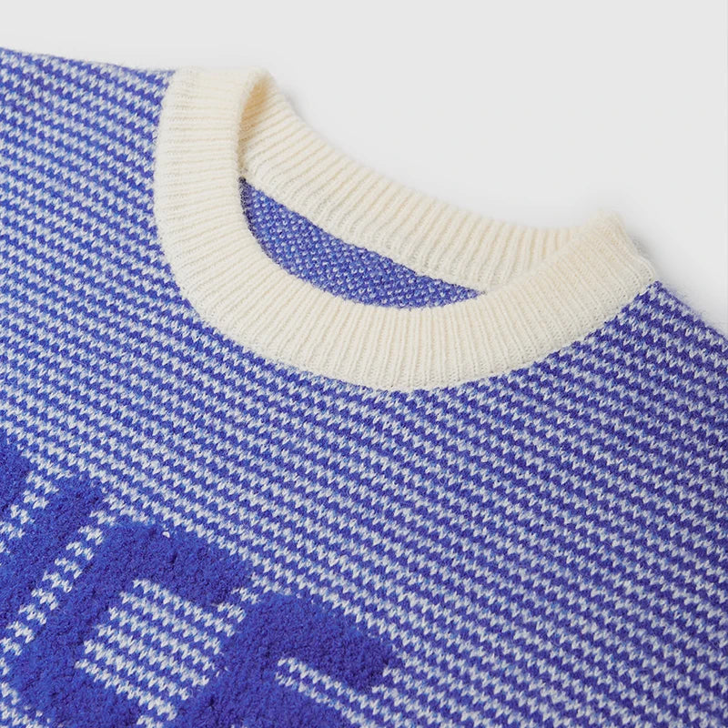 Unisex Letter Print Loose Knit Pullover Sweater