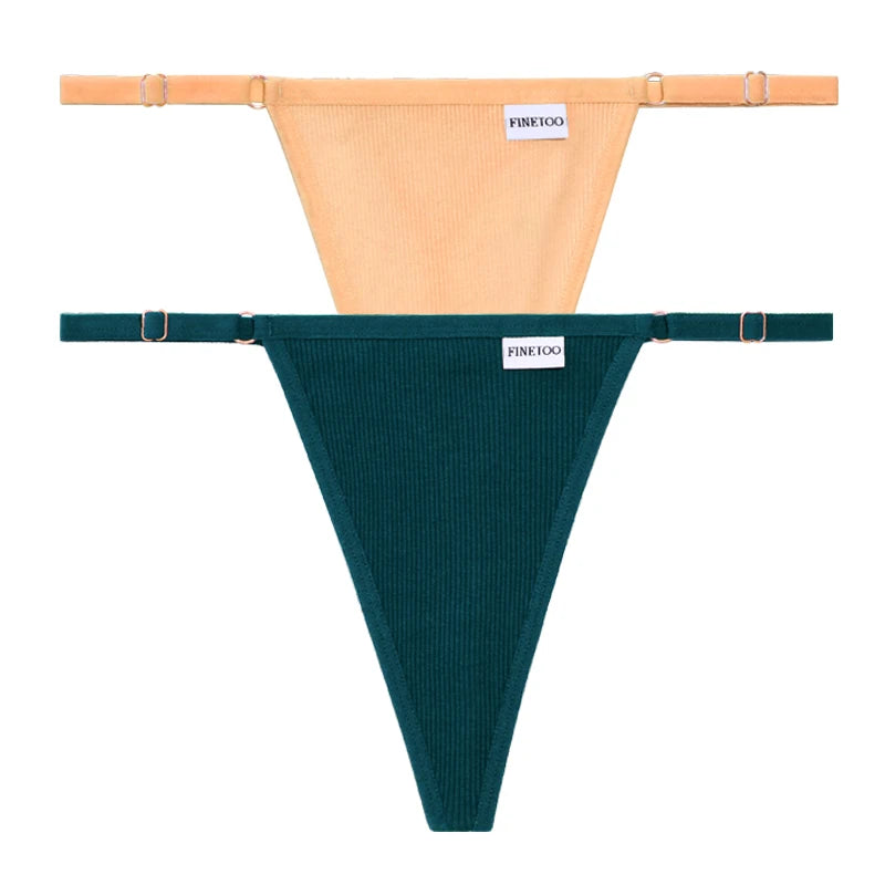 Women's 2PCS/SET Cotton Low Waist Panties Adjustable Waist Thongs Seamless G-String Underwear Lingerie