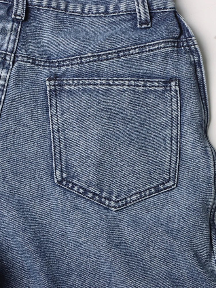 Women's Loose Wave Design Denim Pants - High Waist Patchwork Button Casual Temperament Wide Leg Jeans