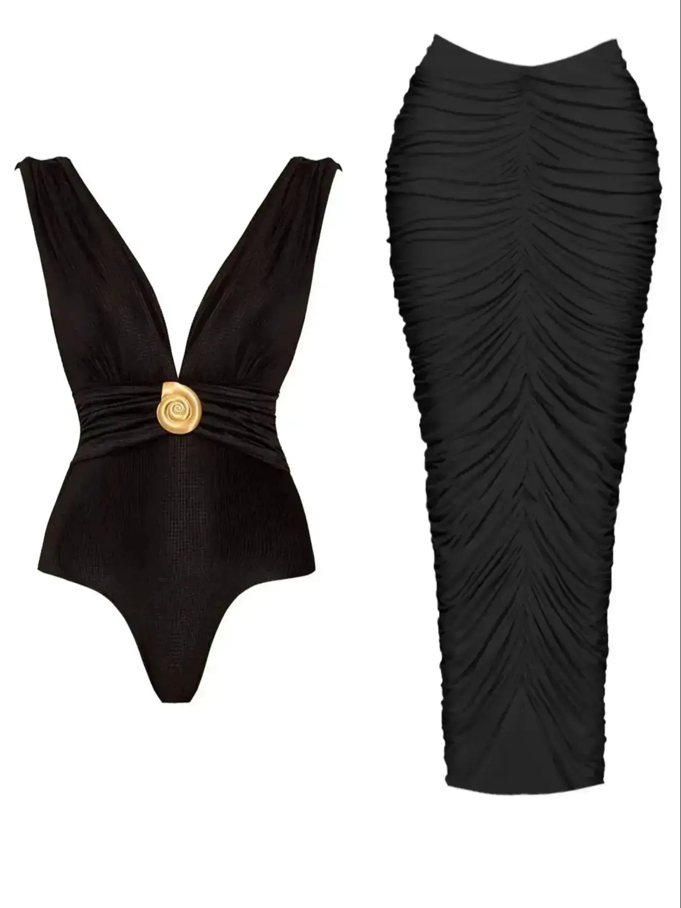 Women's Two Piece Set Skirt Set V Neck Cut Out Sleeveless Slimming Bustier Skirt Beach Skirt