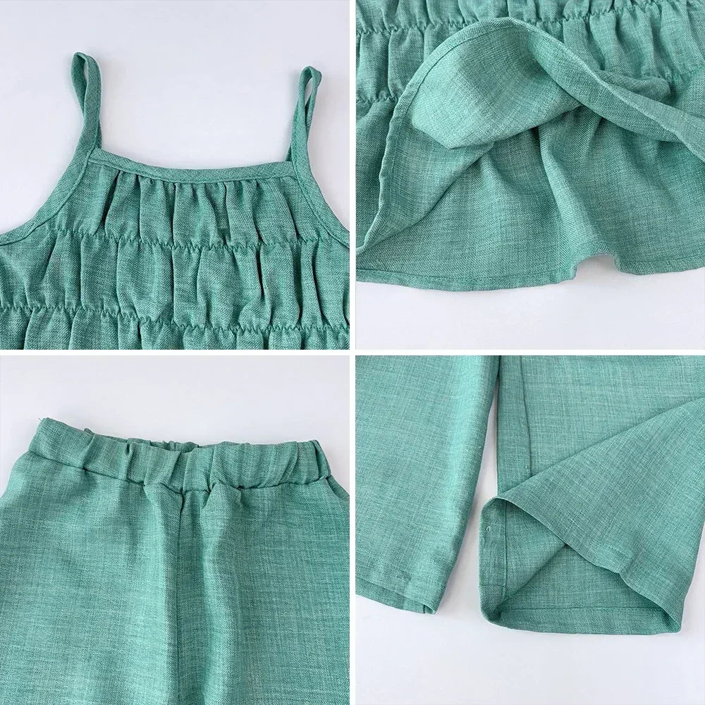 Girl's 3-7 Years Old Pleated Camisole and Wide Leg Pants Outfit