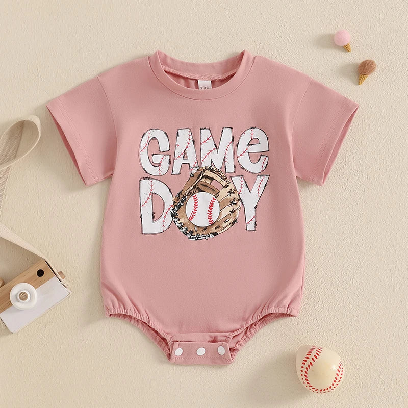 0-18M Baby Girls Boys Baseball Romper Letter Print Short Sleeve Bodysuit Summer Babygrow