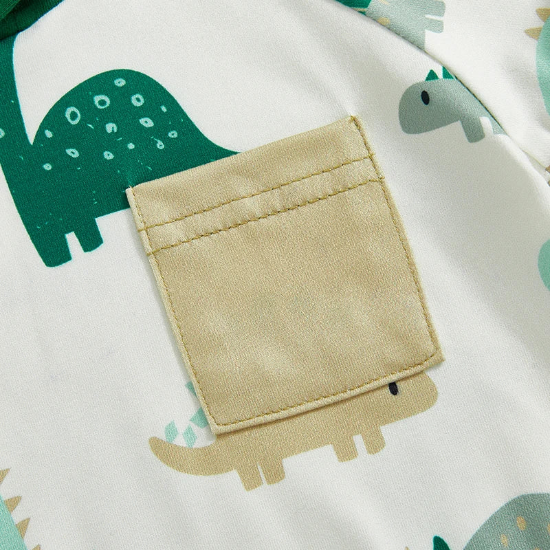 Baby Boys Dinosaur Print Summer Set - Hooded T-Shirt & Shorts (0-3Y)