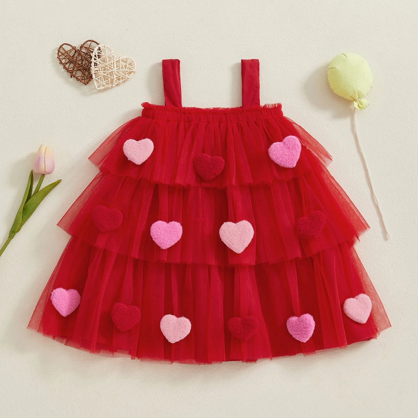 Girl's Festive Dress - Star Lace Layered Tulle Sundress with Plush Ball