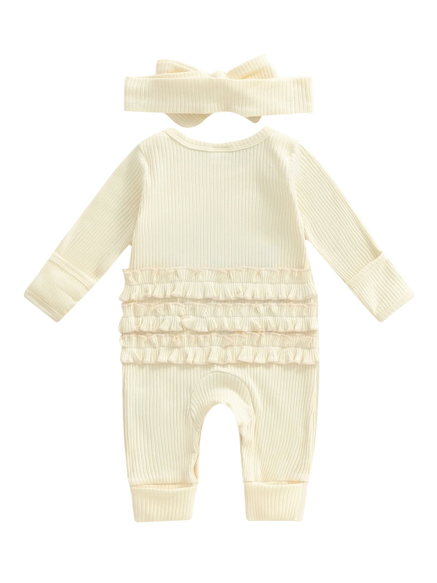 Newborn Baby Christmas Romper with Headband - Long Sleeve Xmas Tree Embroidery Jumpsuit